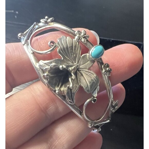 Vintage 1992 .925 Sterling Silver Carol Felley Orchid Cuff Bracelet - Picture 5 of 9